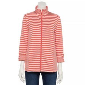 Croft & Barrow XXL Women Jacket Mixed Stripe Zip-Front Roll Tab Sleeve Thin Knit